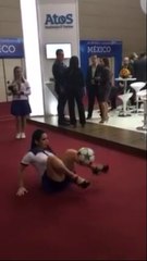 wao beautiful girl amazing performance on footbal playing tricks