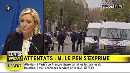 Attentats à paris: Le discours de Marine  Lepen