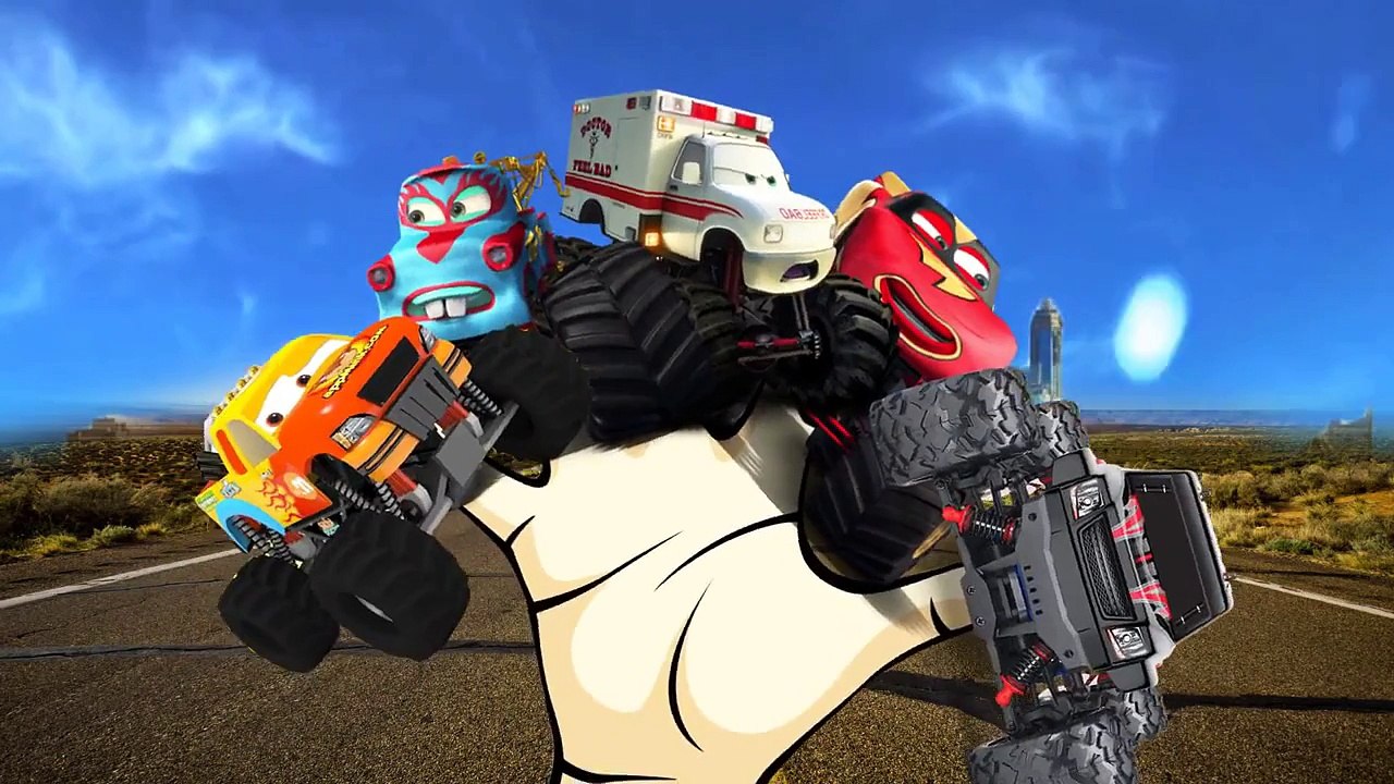 Finger Family Rhymes For Children Monster Trucks Cartoons _ Finger Family Nursery Rhymes
