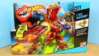 Hot Wheels City T-Rex Takedown Giant Dinosaur Attacks Eats Ninja Turtles T-Machines and Ca