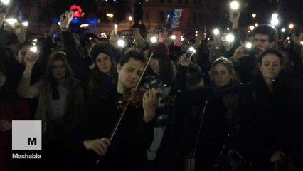 Violinist plays somber tribute for Paris at London vigil