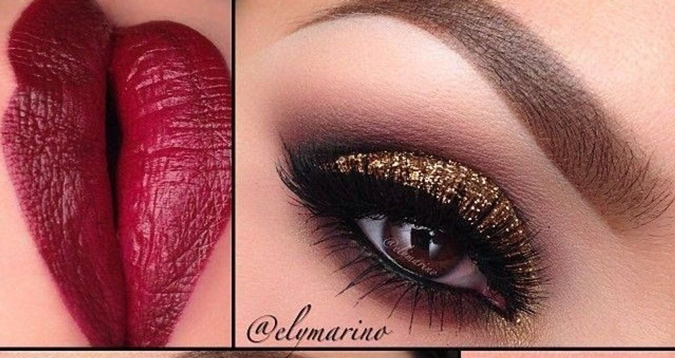 Gold Glitter Eyes & Red Lips Makeup