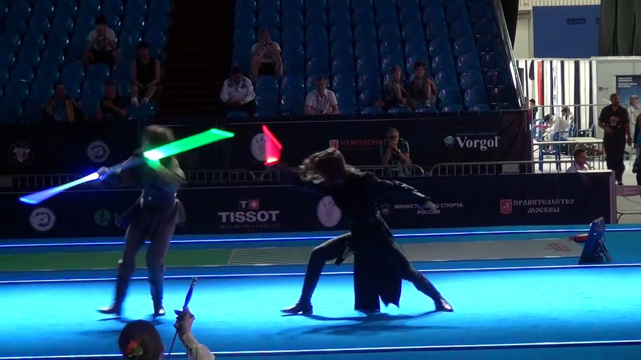 Jedi and Sith fight in a Lightsaber Duel at the 2015 World Fencing