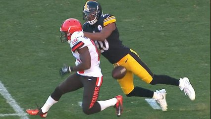 Browns Andrew Hawkins loses fumble to Steelers Will Allen