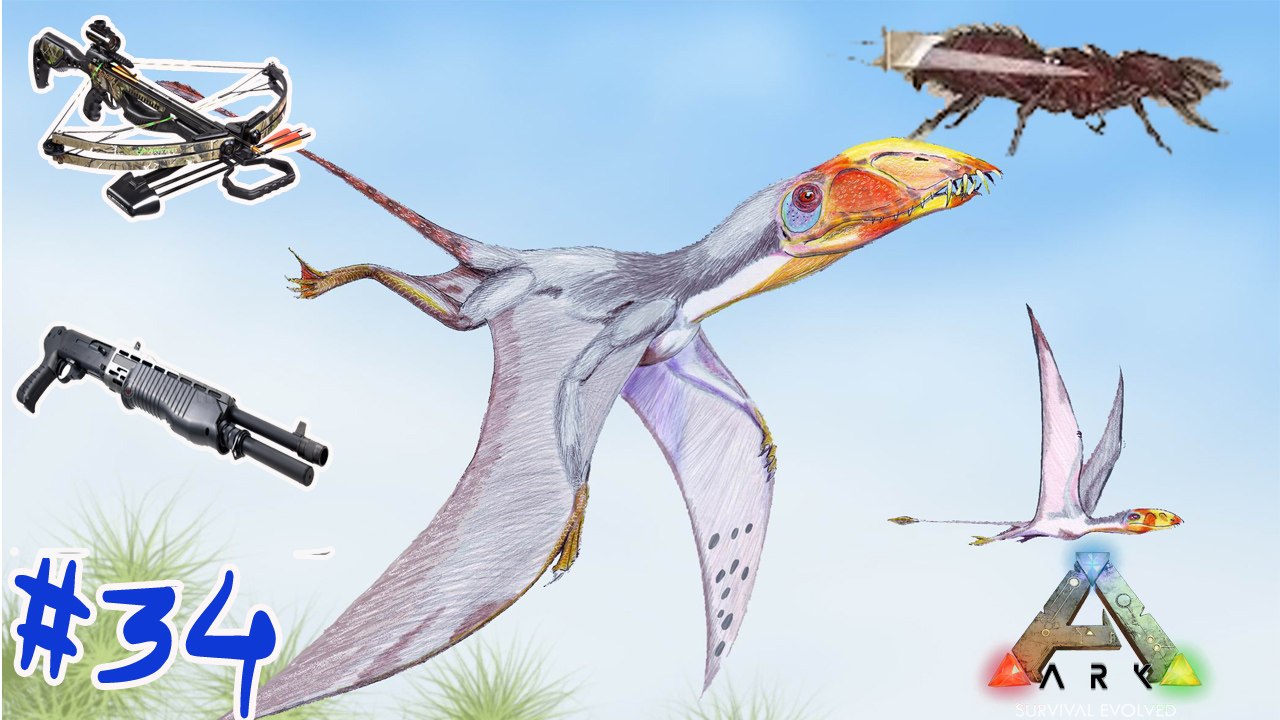 ARK Survival Evolved #34 แพทใหม่ Crossbow Pump-Action ใดโนเสาร์ใหม่ Dimorphodon Titanomyrma