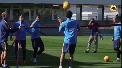 FC Barcelona players show off their juggling skills in training