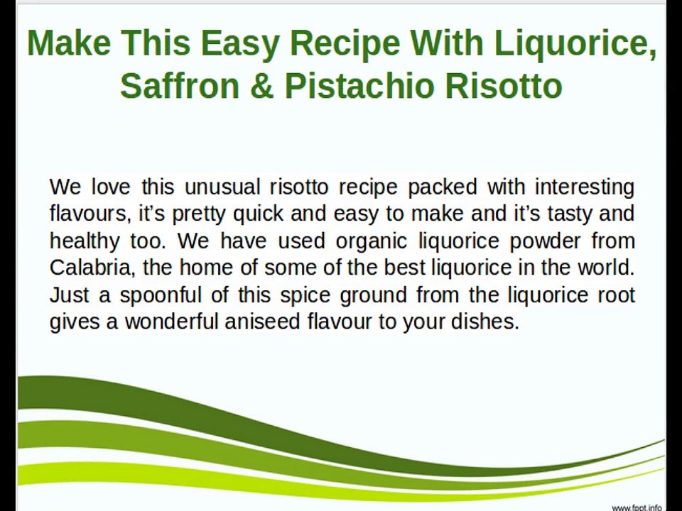 Liquorice, Saffron & Pistachio Risotto