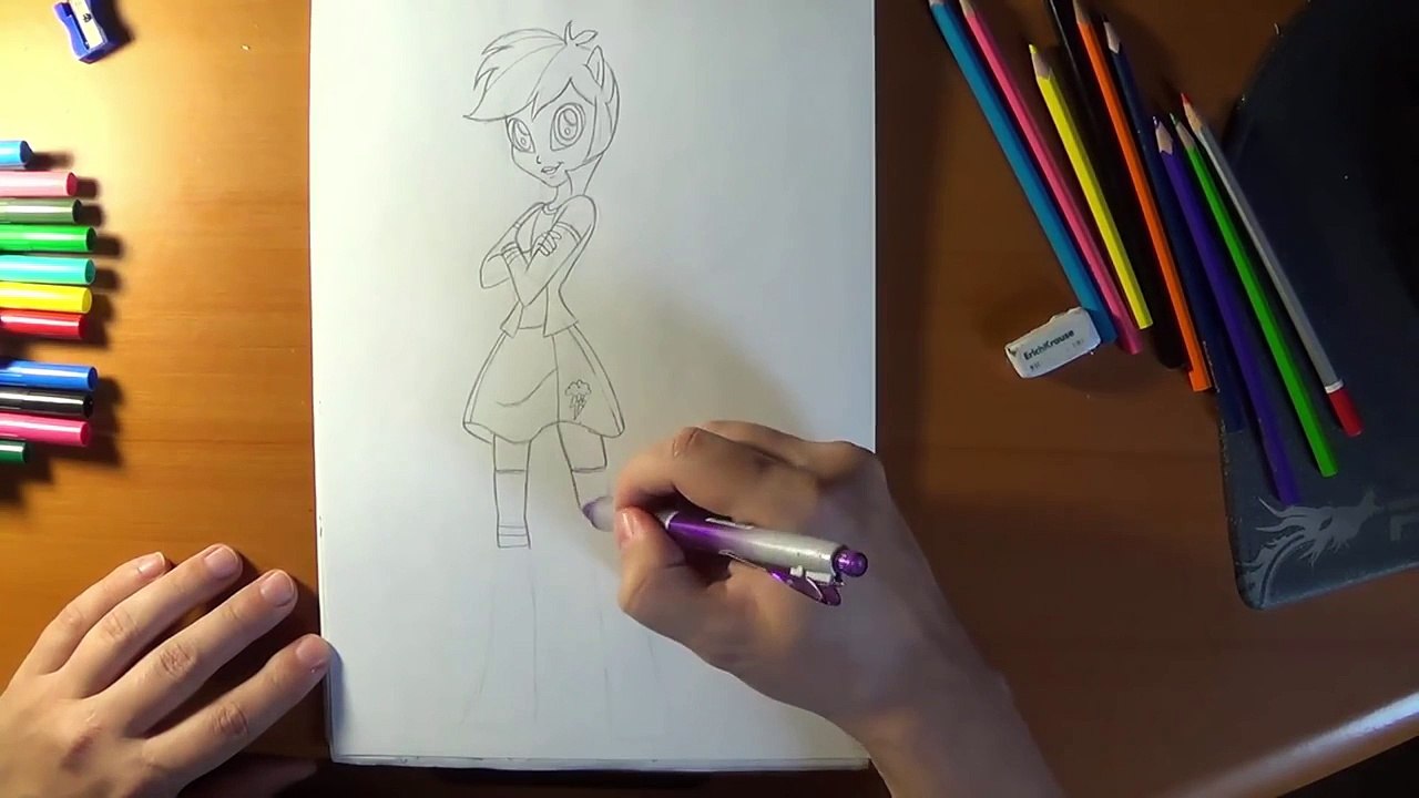 How to draw Rainbow Dash from my little pony equestria girls, SLOW real time