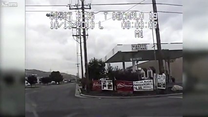 [RAW/HD] Female Drivers Lucky Escape After TWO Trains Hit Her Car During Police Chase In