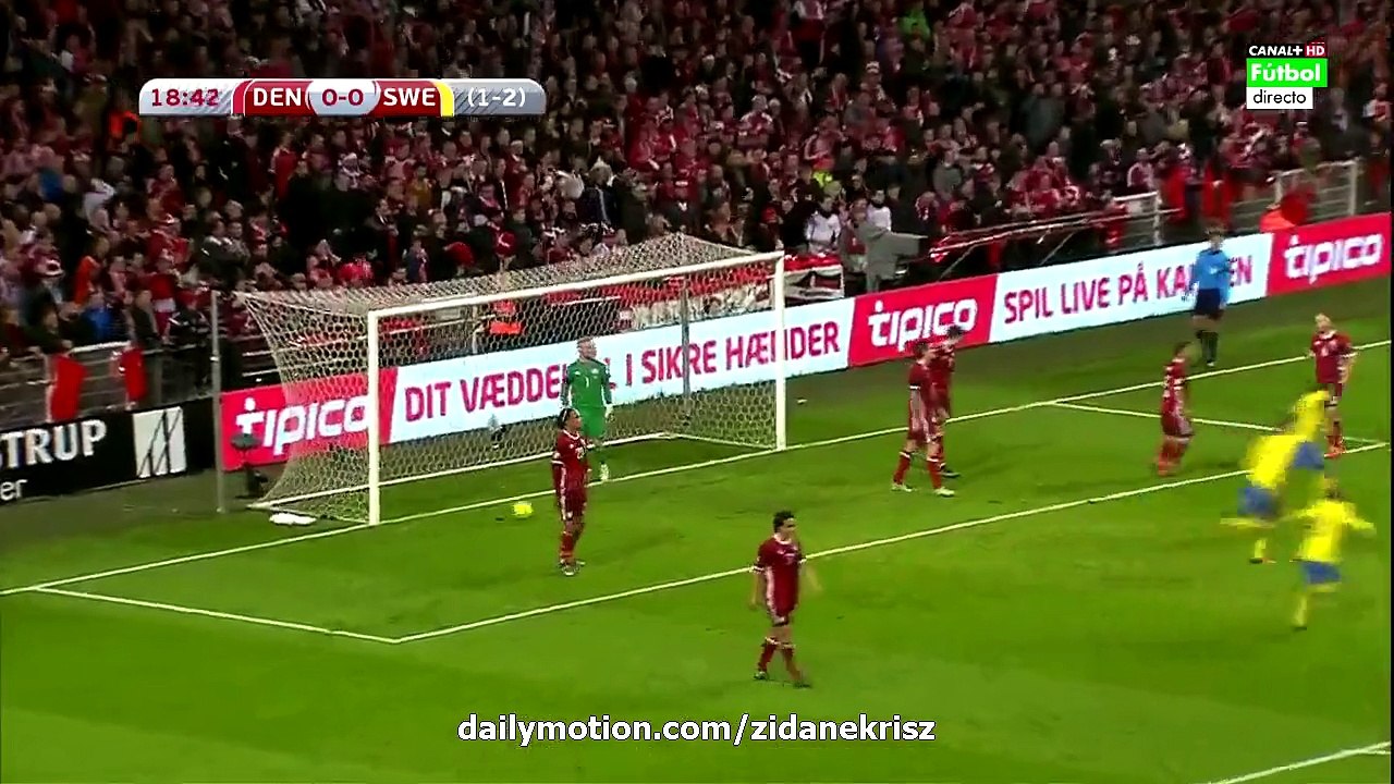 0-1 Zlatan Ibrahimovic Amazing Backheel Goal - Denmark v. Sweden 17.11.2015 HD