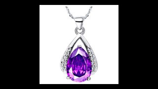 Sterling Silver Plated Pendant Necklace with Elegant Teardrop Amethyst Purple Crystal Element