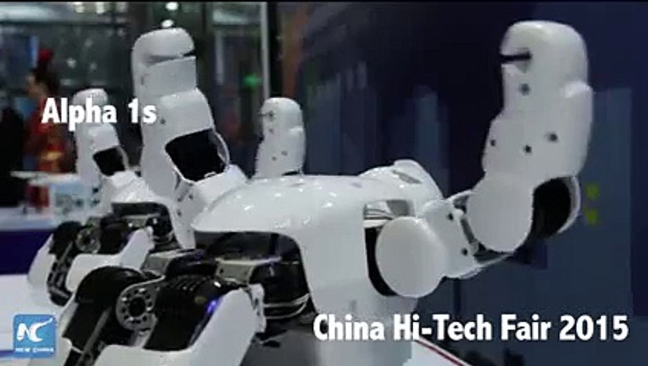 Alpha robot dancing hip hop, doing push-ups in S. China Tech Fair 2015