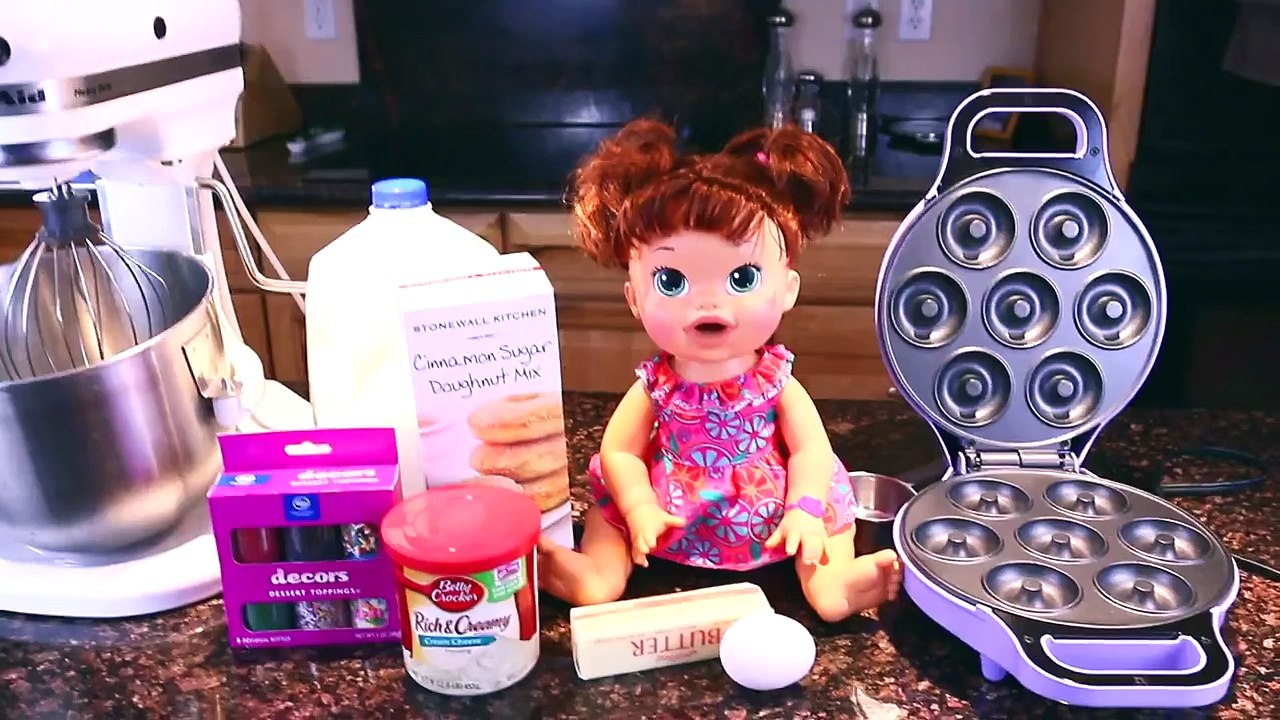 Baby Alive Doll Bakes Donuts ❤ Cooking With Baby Alive Episode 1 Sprinkles & Sugar Doughnu