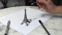Paris Eiffel Tower 3D Drawing/ Optical Illusion