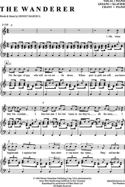 Noten bei notendownload - The Wanderer (Dion)