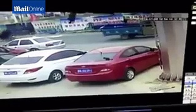 CCTV footage of a Man falling on car