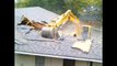 Demolition building by using excavator, excavator destroys house, amazing excavator at wor