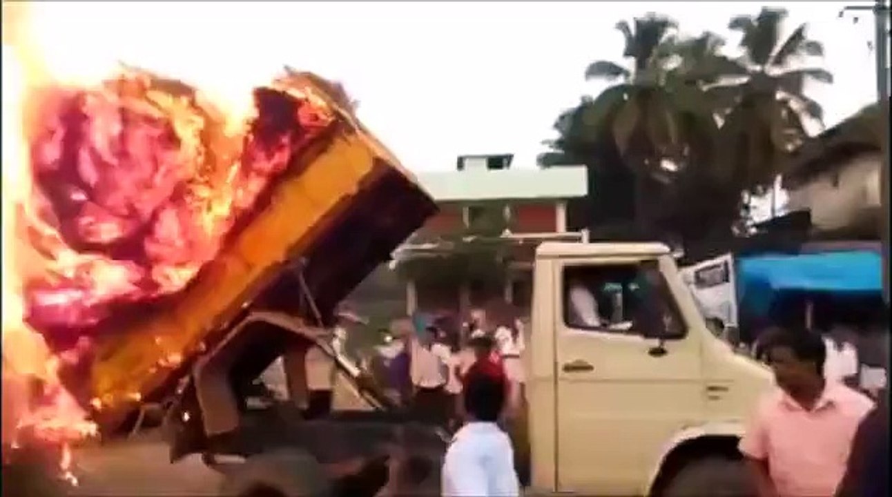 Truck Catch Fire After Hitting Powerline