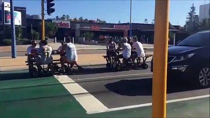 These lads motorised their beer garden tables