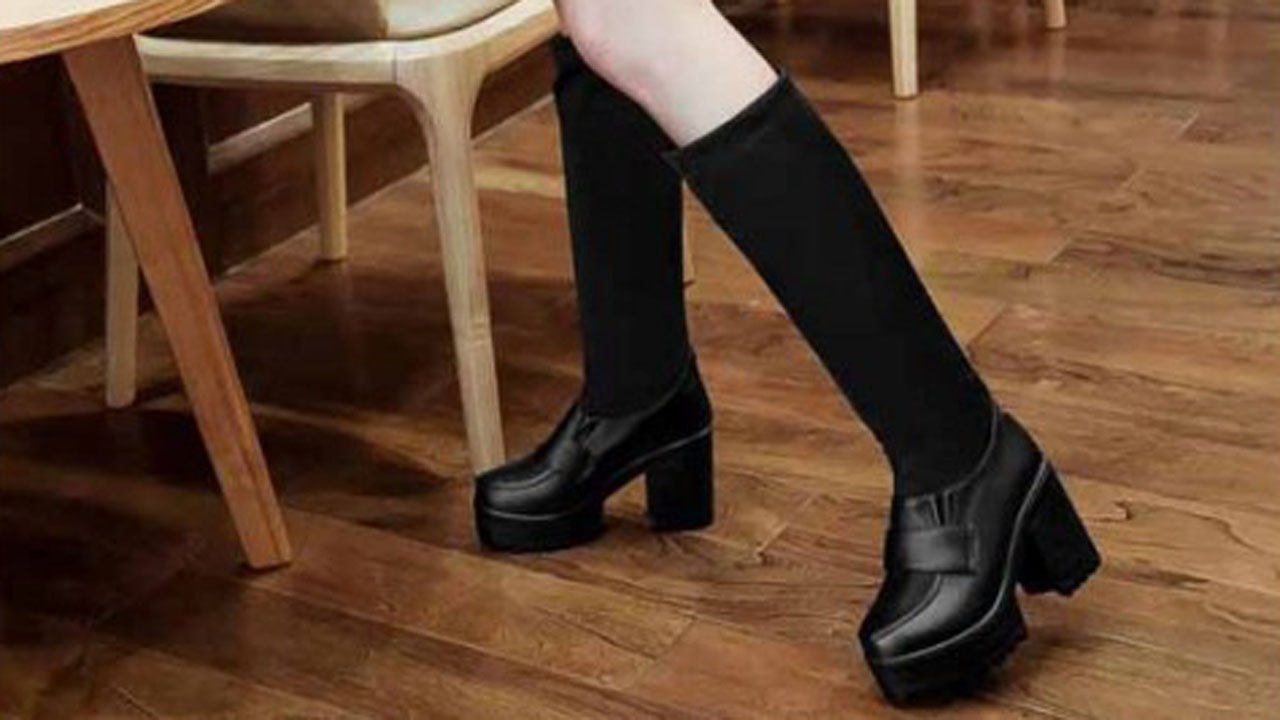 รองเท้าบูทยาว ส้นสูงแฟชั่นเกาหลีแบบสวมยืดหยุ่นเข้าทรงเรียวขา นำเข้า ไซส์34ถึง43 สีดำ - พรีออเดอร์RB2278 ราคา1990บาท