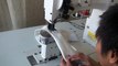 Twin needle post bed machine for the sewing of decorative seams