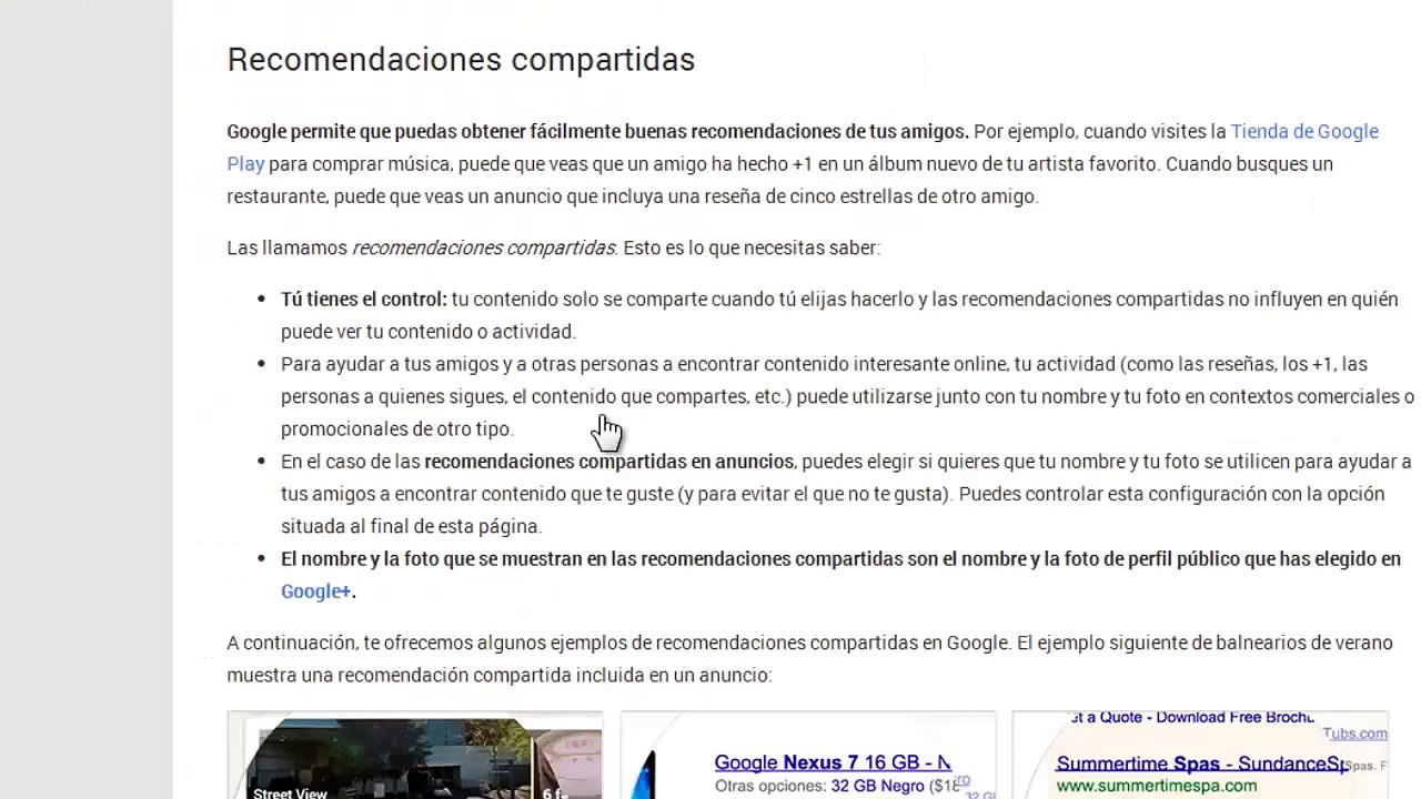 01 (Google ) Desactivar las recomendaciones compartidas