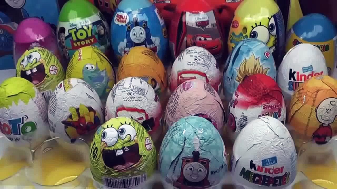 20 Surprise Eggs, Kinder Surprise Cars 2 Thomas Spongebob Disney Pixar