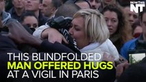 Blindfolded Muslim Man Offers Hugs In Paris