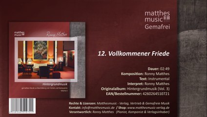 Vollkommener Friede - Gemafreie Klaviermusik - (12/12) - CD: Hintergrundmusik (Vol. 3)