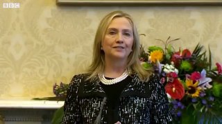 Hilary Clinton Arrives In Belfast Amid Flag Protests