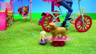 NEW Barbie Spin N Ride Pups Bicycle Riding Doll + Frozen Kids Playing at Playground Park