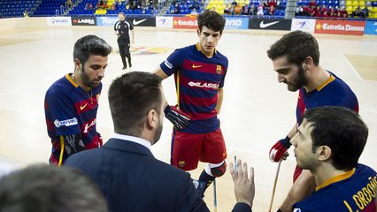Ricard Muñoz y Pablo Álvarez previa Igualada - Barça Lassa (hockey patines)