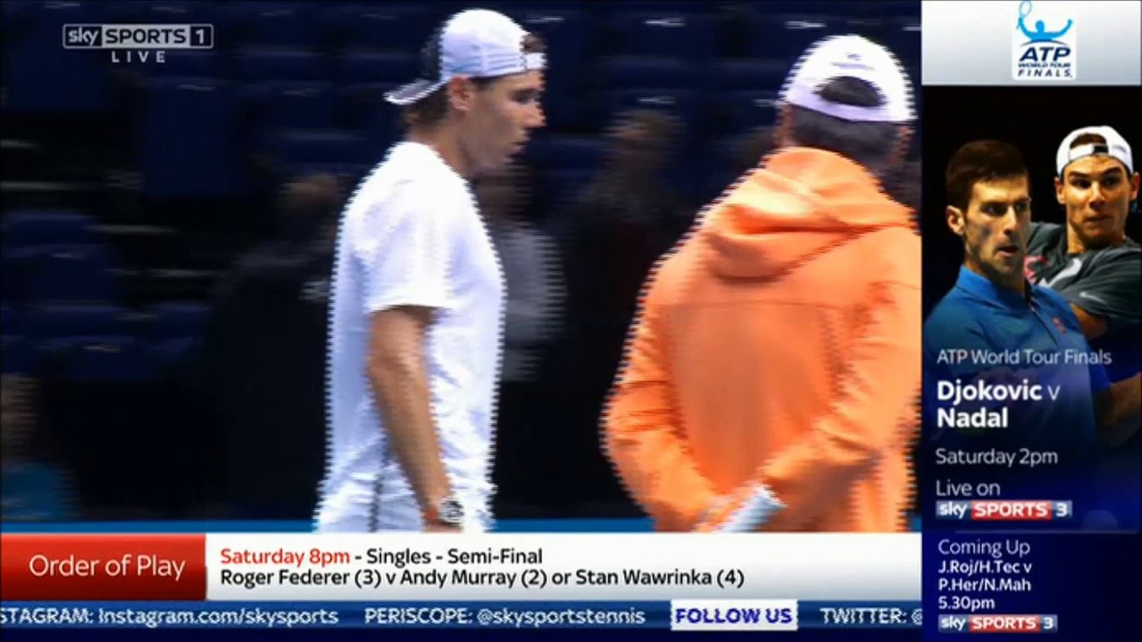 Rafael Nadal Pre-match practice and interview at WTF 2015