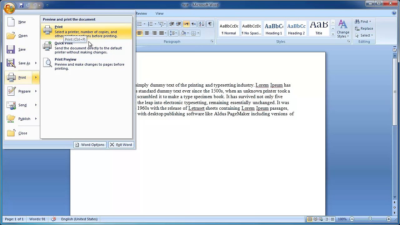 Part 6 - MS Word 2007 Tutorial In Urdu/Hindi - Print Command (1 of 3)