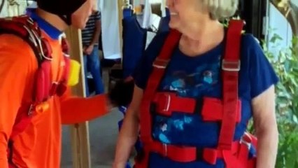 Watch  Granny loses her dentures while skydiving