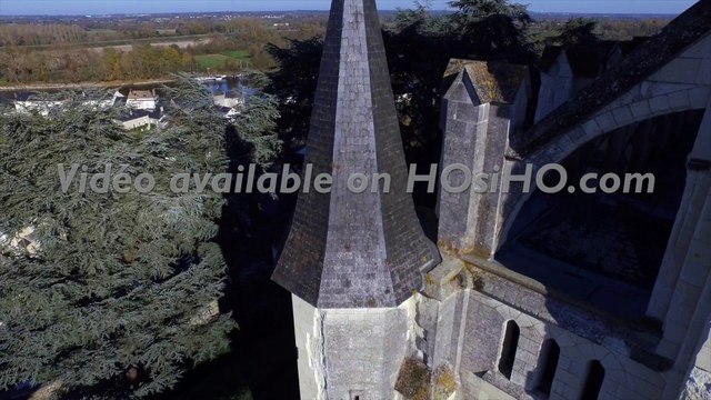 Eglise Saint Symphorien de Montjean sur Loire, vue par drone en automne, Pays de La Loire, France (14)