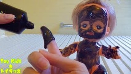 メルちゃん おもちゃアニメ 全身ツルツル黒パック❤お風呂 Toy Kids