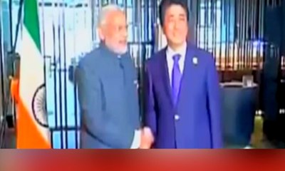 Indian flag upside down at Modi-Abe meet
