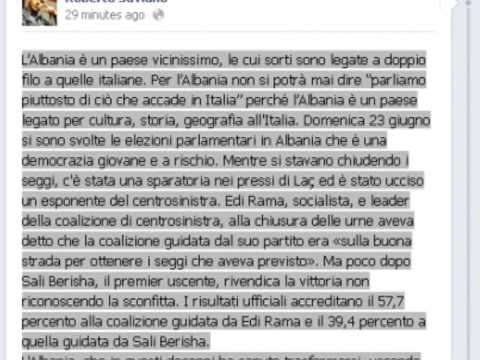MESAZHI I SAVIANOS ROBERTO SAVIANO SHKRUAN NE FACEBOOK PER ZGJEDHJET LAJM