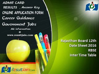 Rajasthan Board 12th Date Sheet 2016 RBSE Inter Time Table