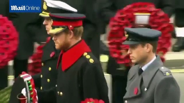 Prince Harry and Prince William lay wreaths at the Cenotaph