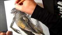 3D Drawing Godzilla, Trick Art, Time Lapse