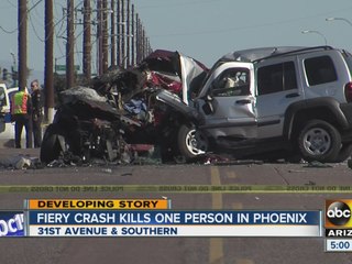 Fiery crash kills one in South Phoenix