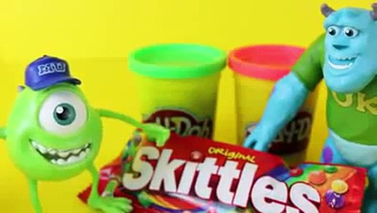 Play Doh Candy Skittles Tutorial with Monsters University Mike Wazowski and Sulley