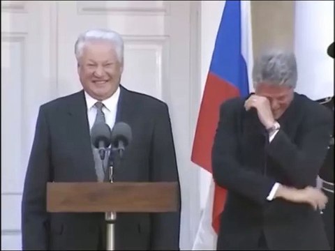 A drunk Boris Yeltsin attempting a speech brings Bill Clinton to tears