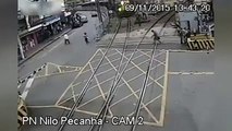 Old Brazilian man almost hit by train while crossing the tracks in Brazil