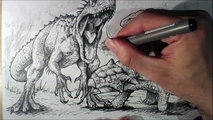 Drawing Backgrounds and Trees Indominus vs Ankylosaurus Part 5