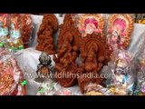 Idols of Goddess Lakshmi and Lord Ganesha at a market in Agra