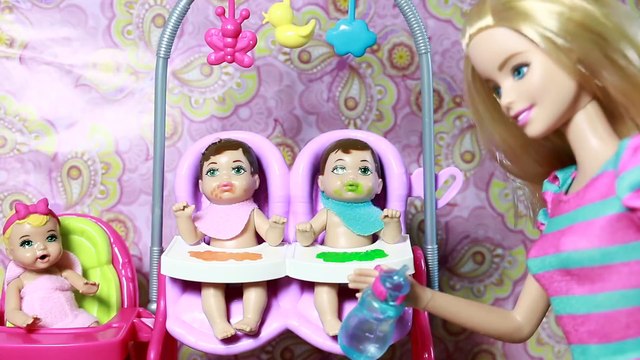 Barbie BABYSITTER Babysitting Crazy Babies Disney Frozen Elsa Twins Color Change Toy Doll Parody