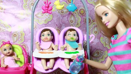 Barbie BABYSITTER Babysitting Crazy Babies Disney Frozen Elsa Twins Color Change Toy Doll Parody
